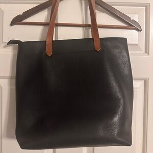 Madewell Black Leather Tote Bag with Brown Handles